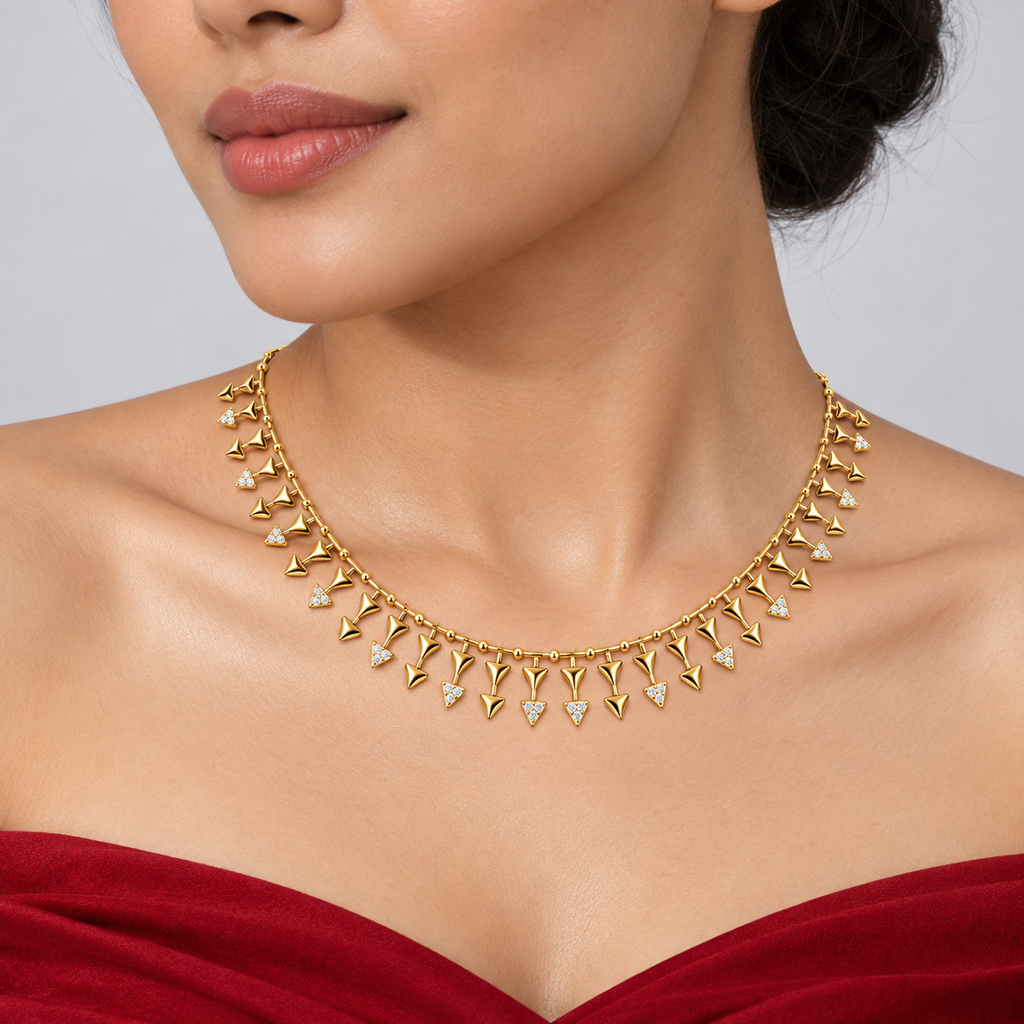 Arrowhead Fringe Gold Necklace - worn view 2
