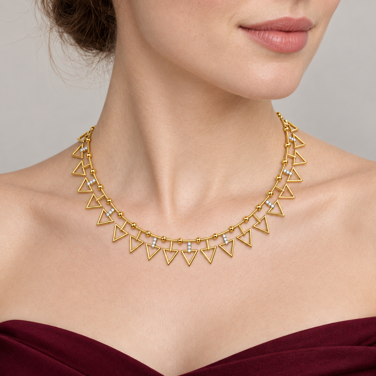 Open Triangle Fringe Gold Necklace - worn view 2