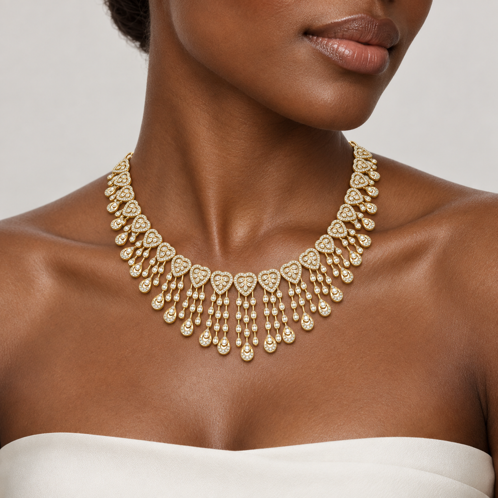 Cascading Paisley Diamond Necklace - worn view 2