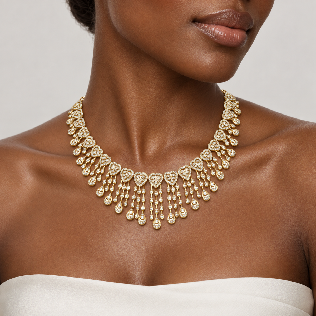 Cascading Paisley Diamond Necklace - worn view 2