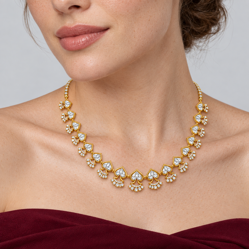 Lotus Fan Diamond Necklace - worn view 2