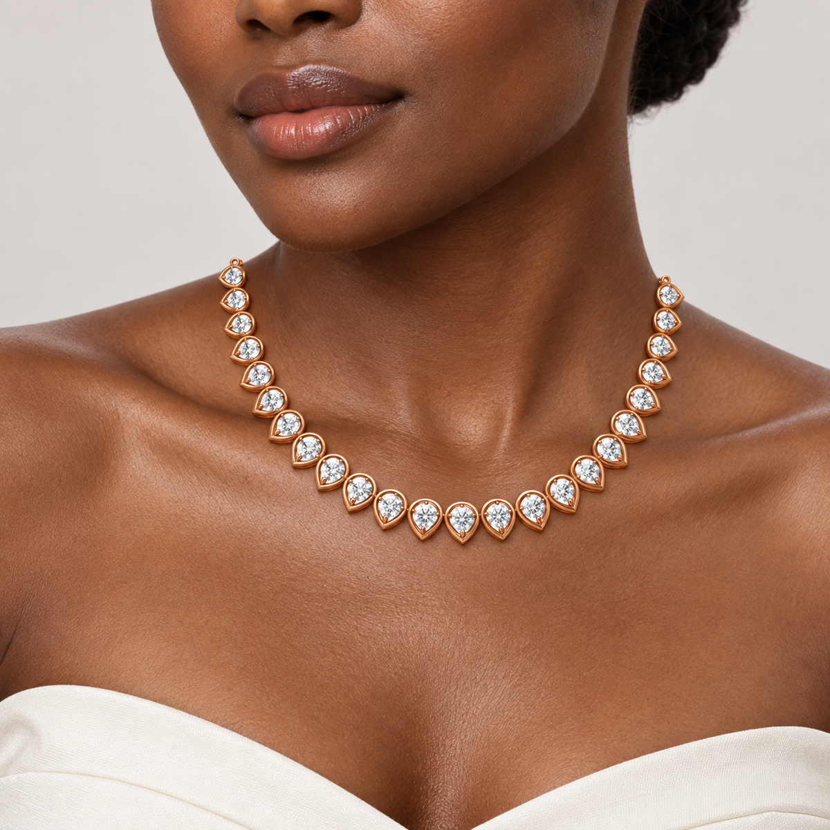 Teardrop Solitaire Tennis Necklace - worn view 2