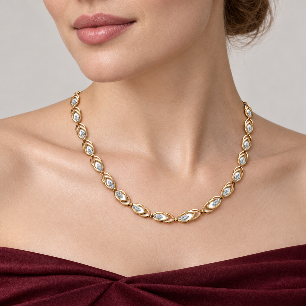 Layered Marquise Leaf Diamond Necklace - worn view 2