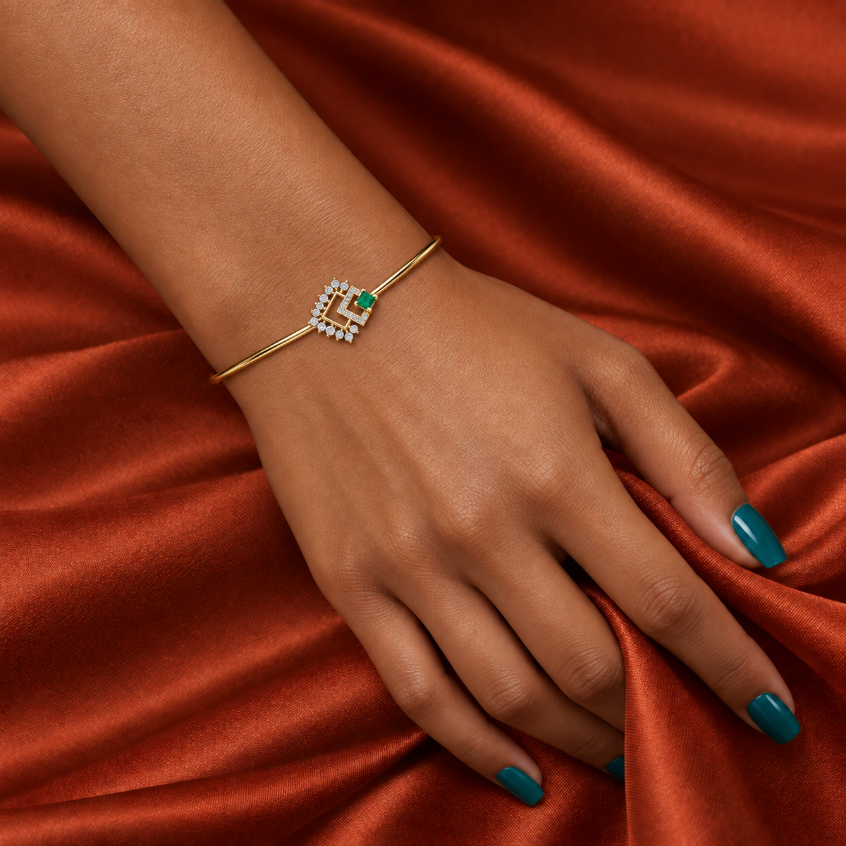 Verdant Geometric Diamond Bangle - worn view 2