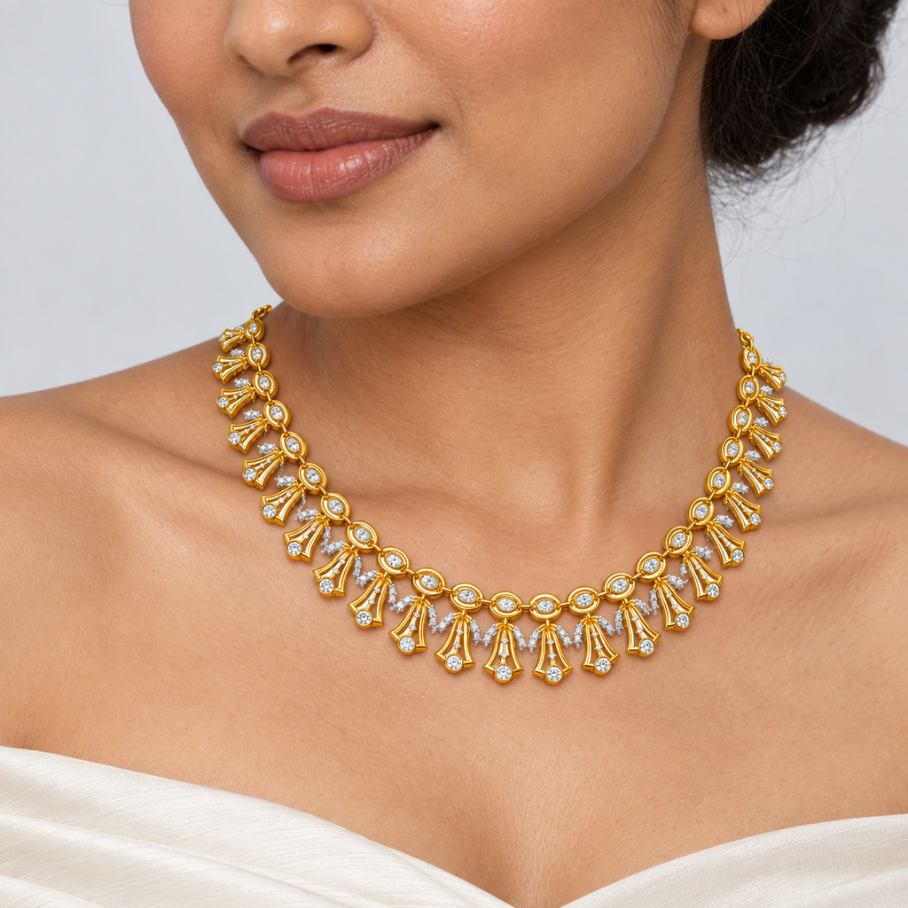 Bellflower Fringe Diamond Necklace - worn view 2