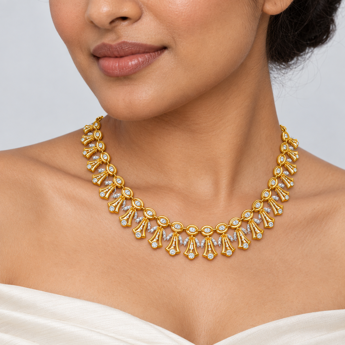 Bellflower Fringe Diamond Necklace - worn view 2