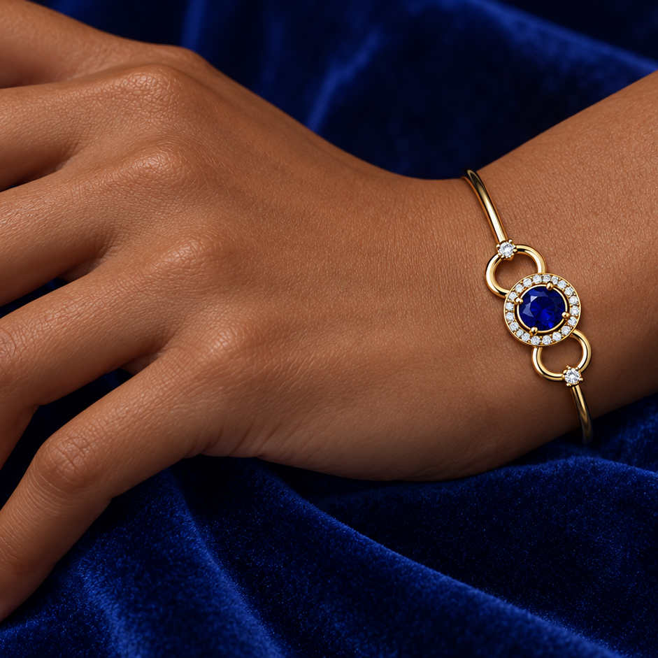 Royal Blue Halo Circle Bangle - worn view 2