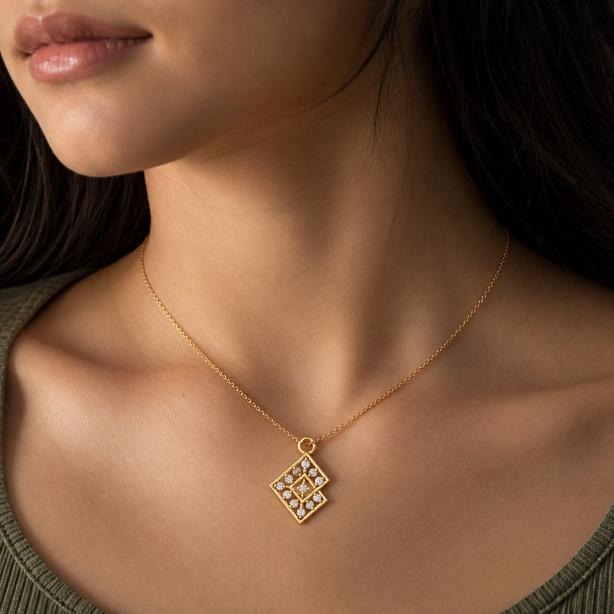 Modern Layered Rhombus Diamond Pendant - Angle 3