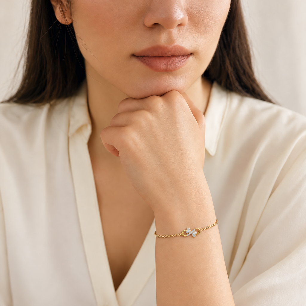 Butterfly Infinity Diamond Bracelet - worn view 1
