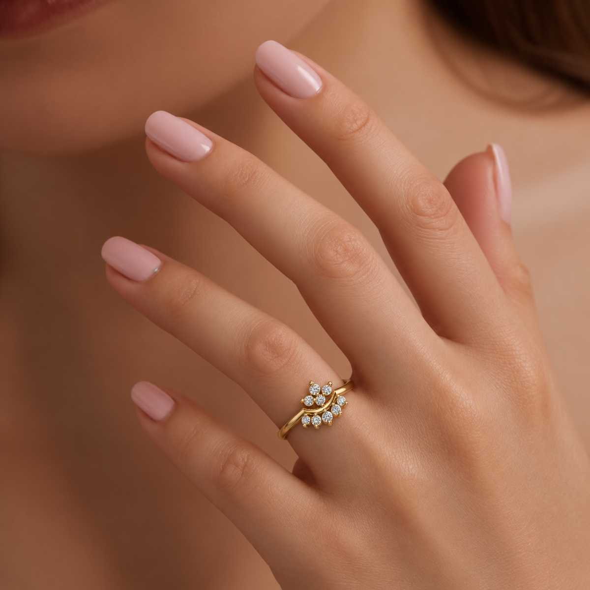 Crown Fan Diamond Ring - worn view 1