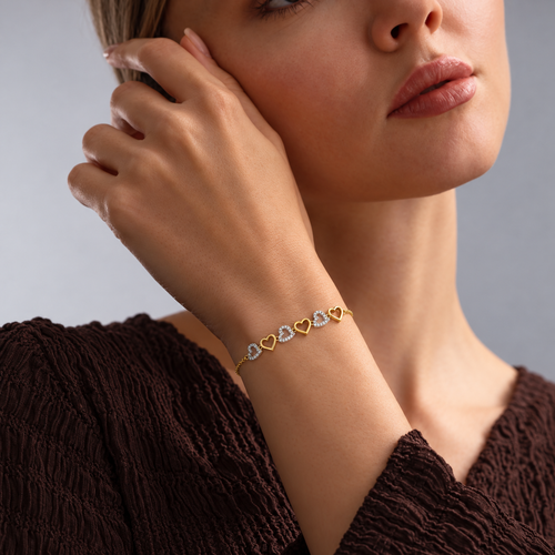 Alternating Heart Diamond Bracelet - worn view 1