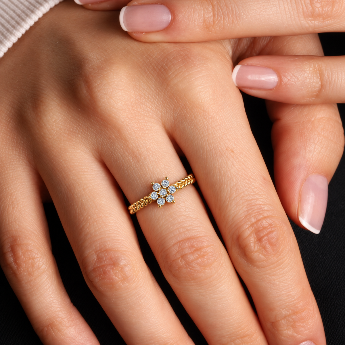 Braided Floral Diamond Ring - worn view 1
