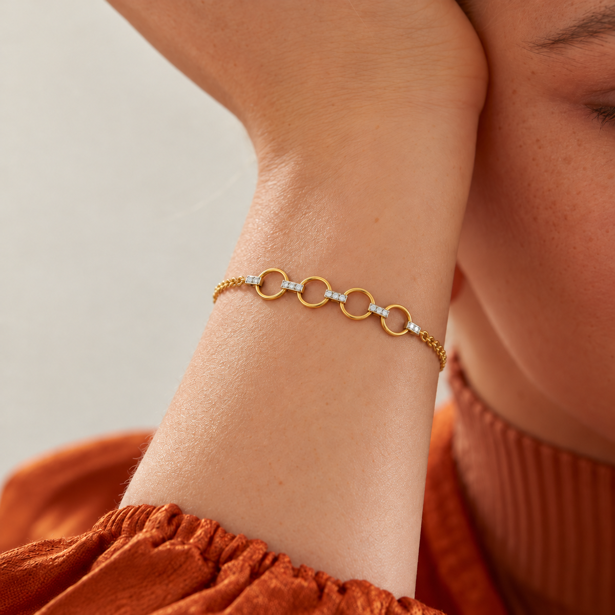 Oval Link Diamond Bar Bracelet - worn view 1