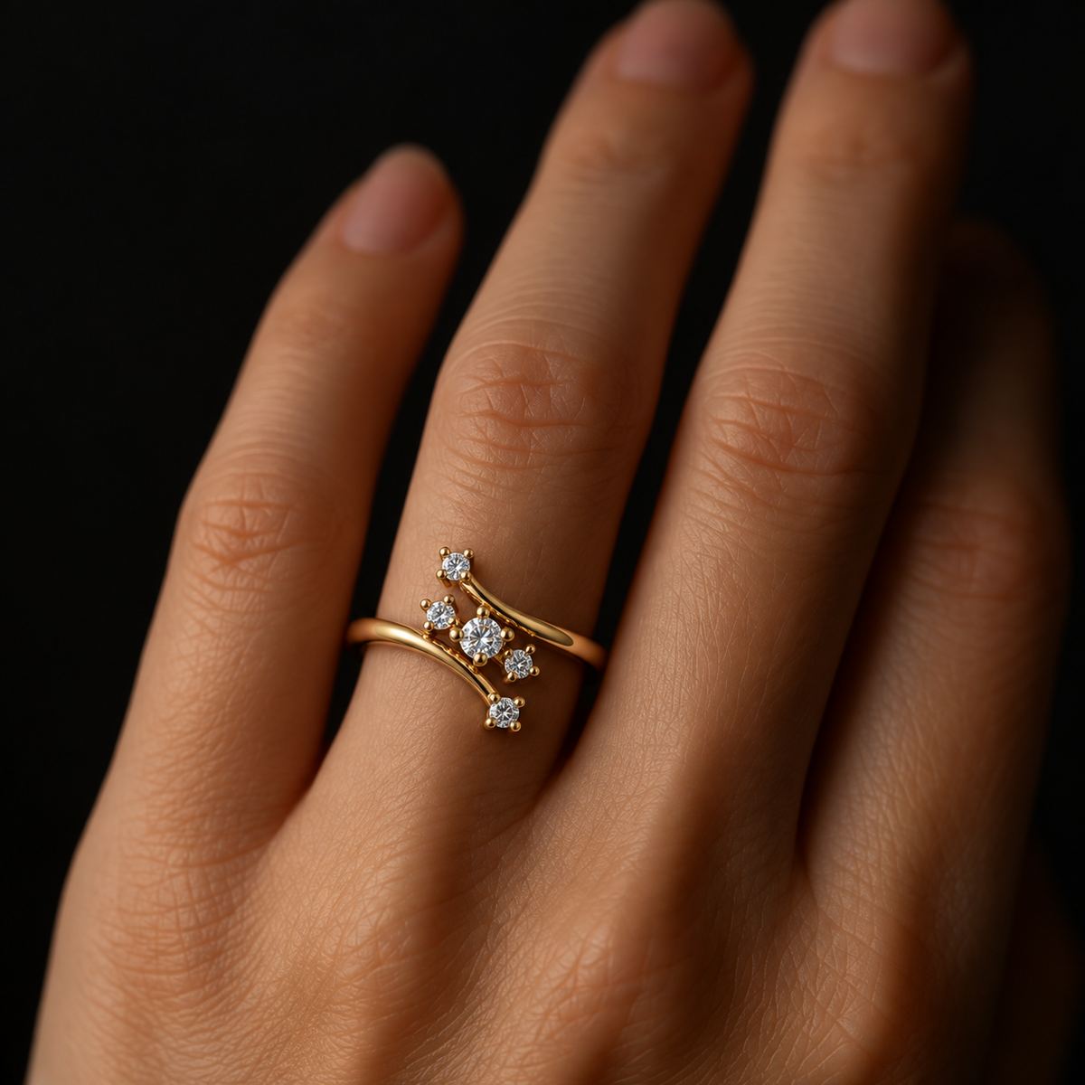 Curved Constellation Diamond Ring - worn view 1