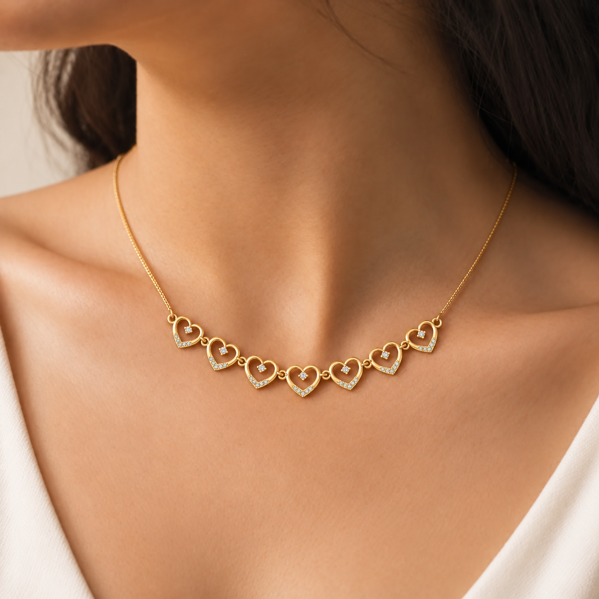 Open Heart Diamond Station Necklace - worn view 1