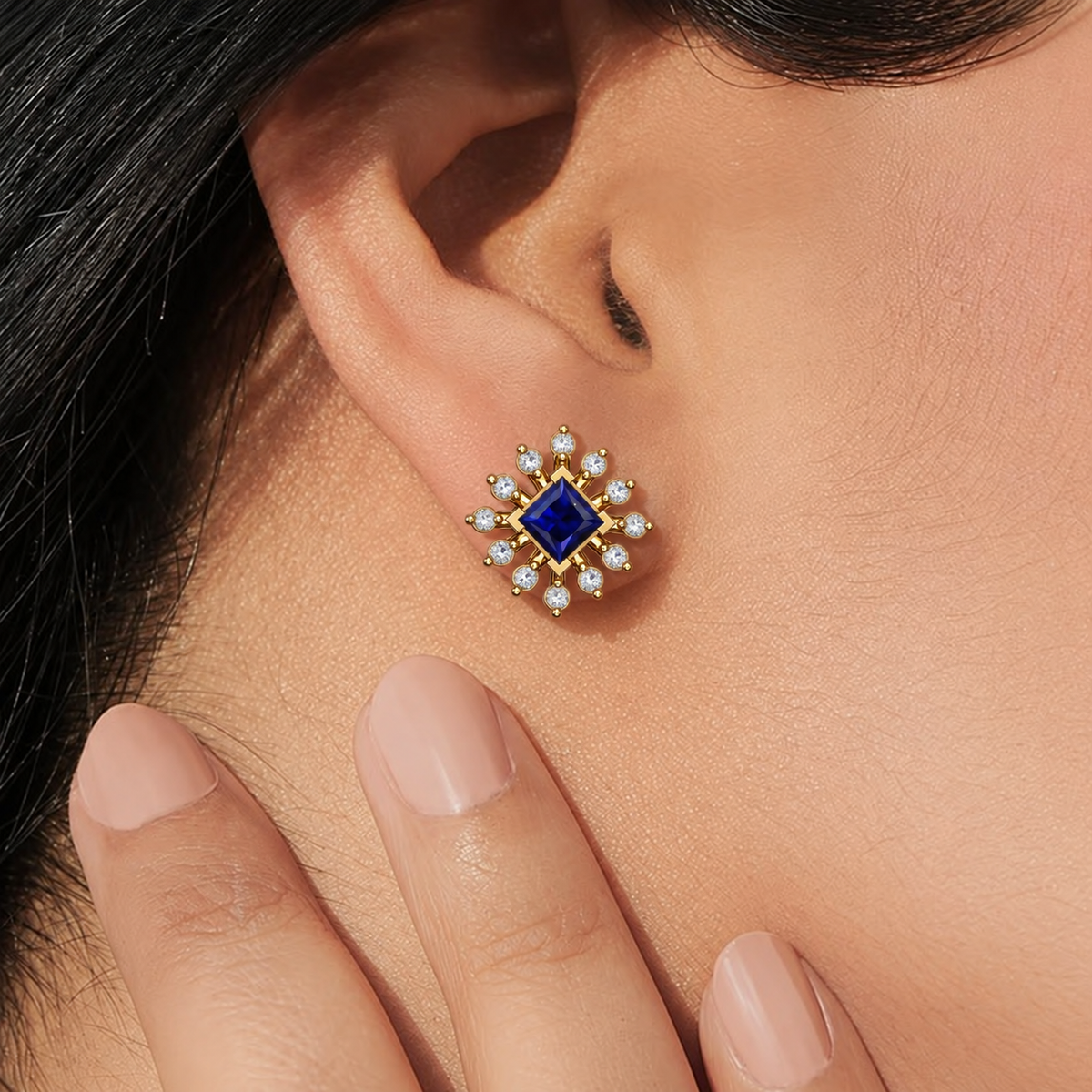 Sapphire Starburst Diamond Stud Earrings