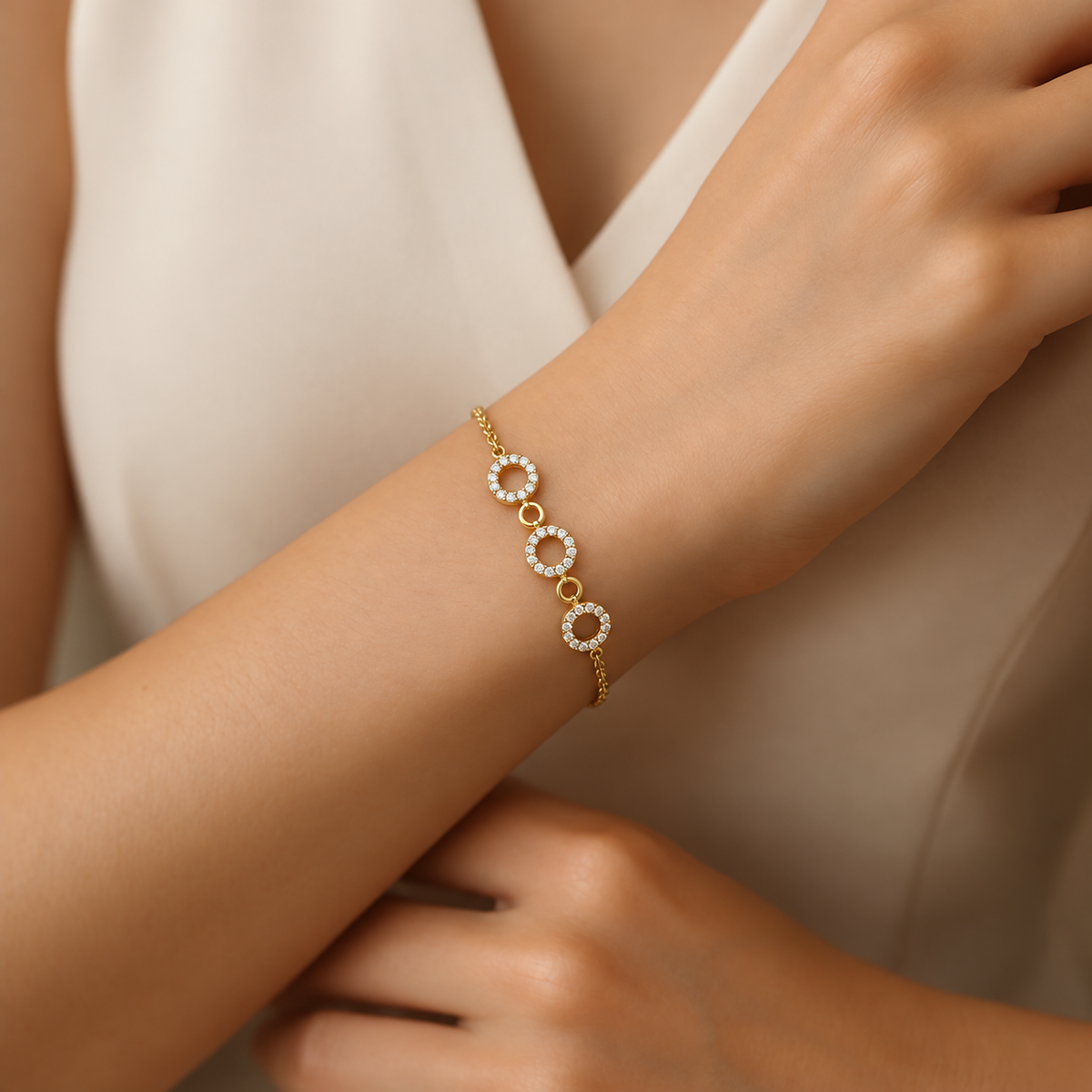 Triple Circle Pave Diamond Bracelet - worn view 1