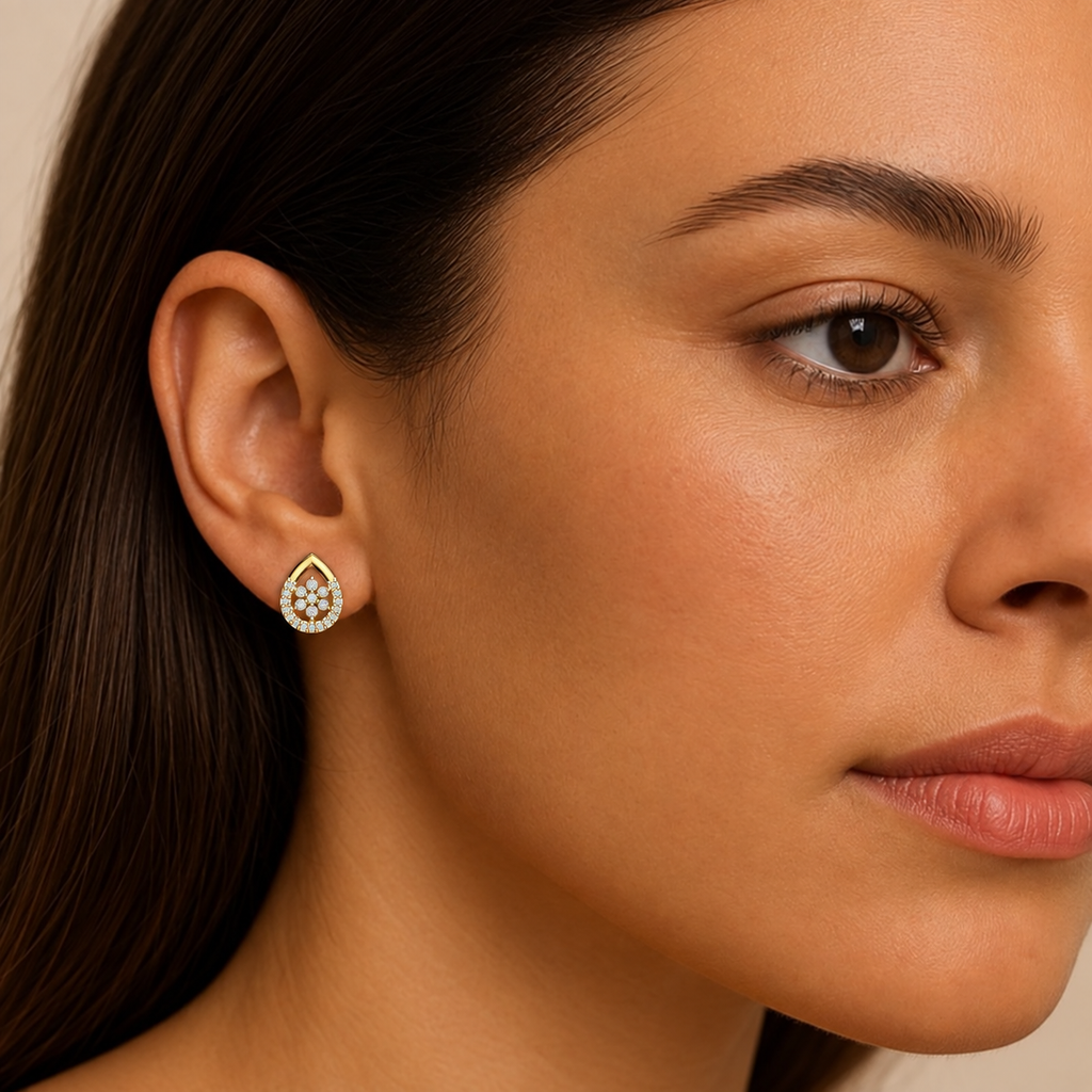 Teardrop Floral Cluster Diamond Stud Earrings