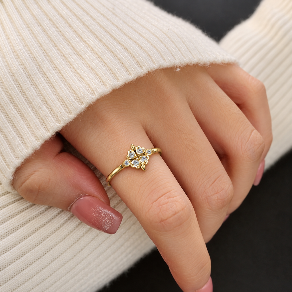 Petite Fleur-de-Lis Diamond Ring - worn view 1