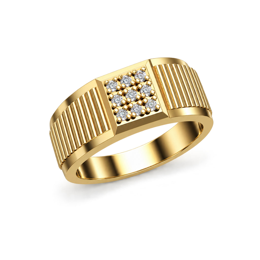 Ribbed Nine-Stone Diamond Signet Ring - angled product view