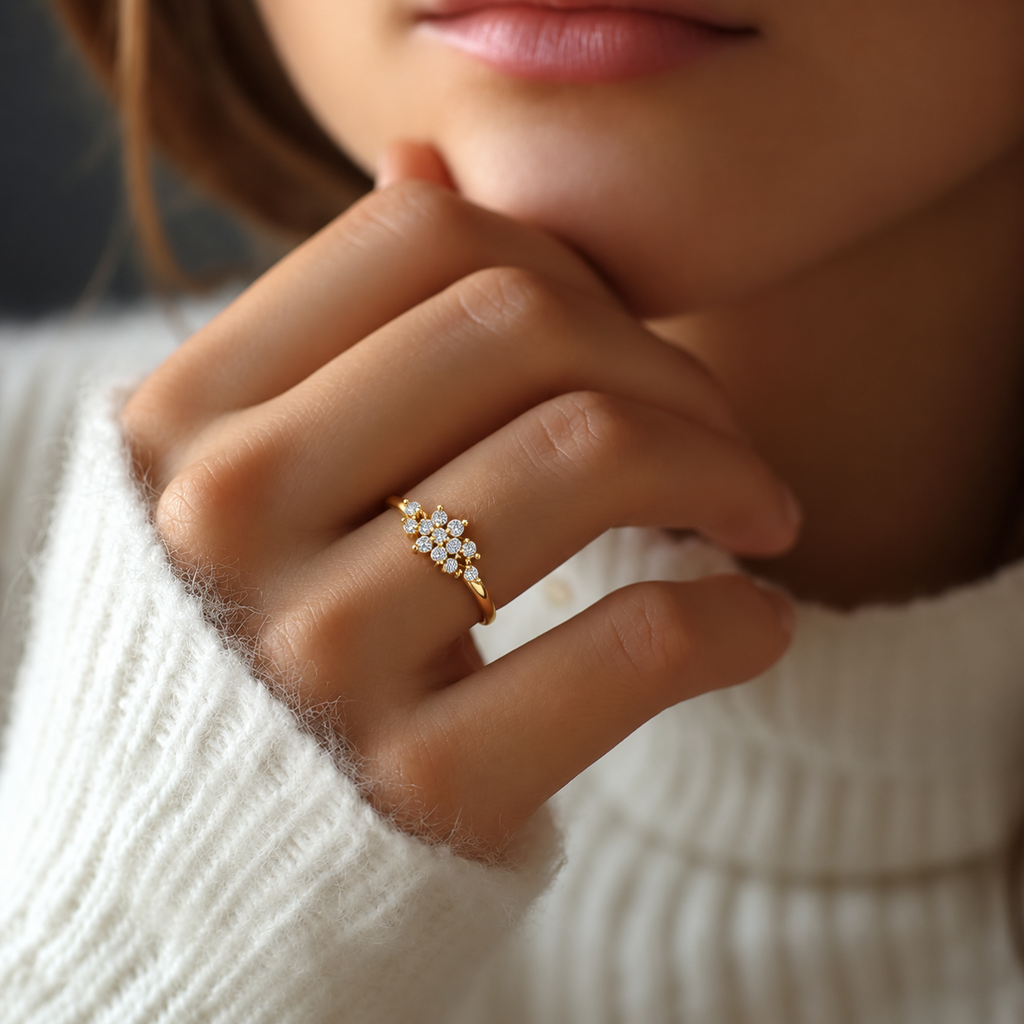 Floral Cluster Diamond Ring - worn view 1