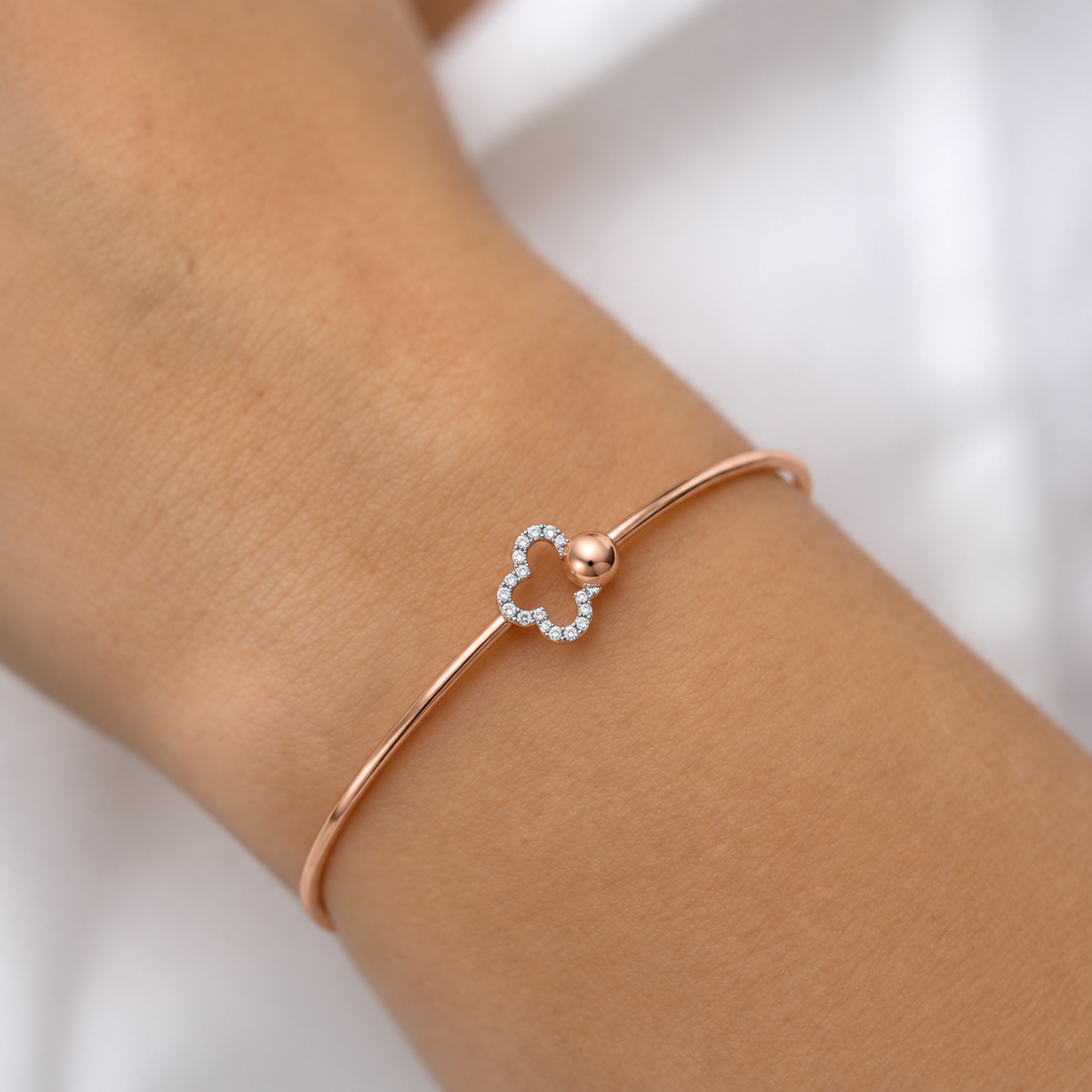 Rose Gold Clover Diamond Bangle - worn view 1
