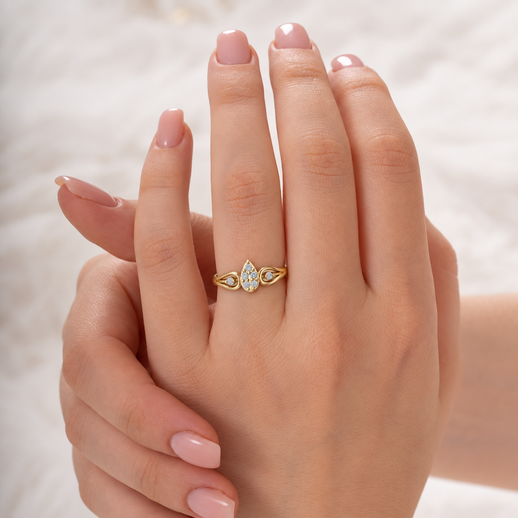 Teardrop Vine Diamond Ring - worn view 1