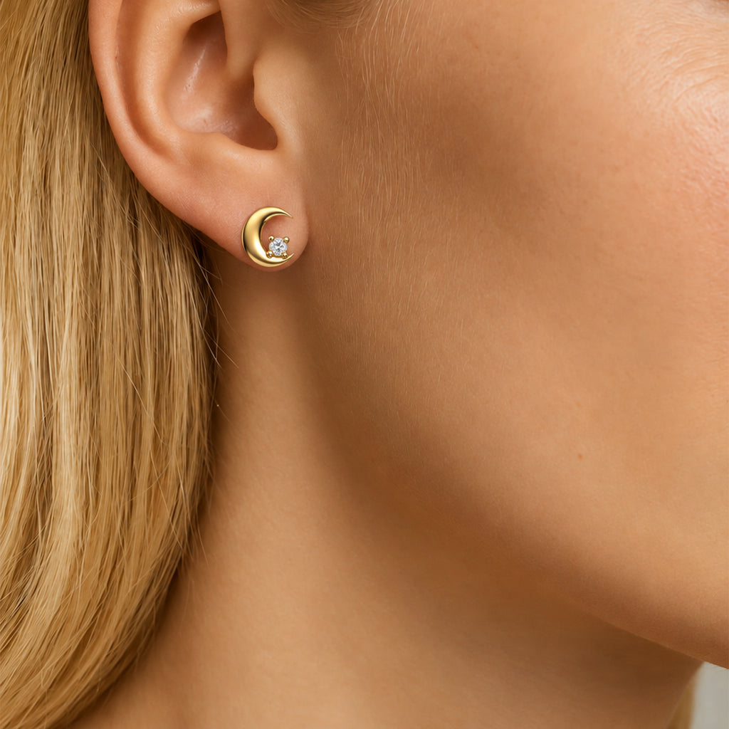 Crescent Moon Diamond Stud Earrings
