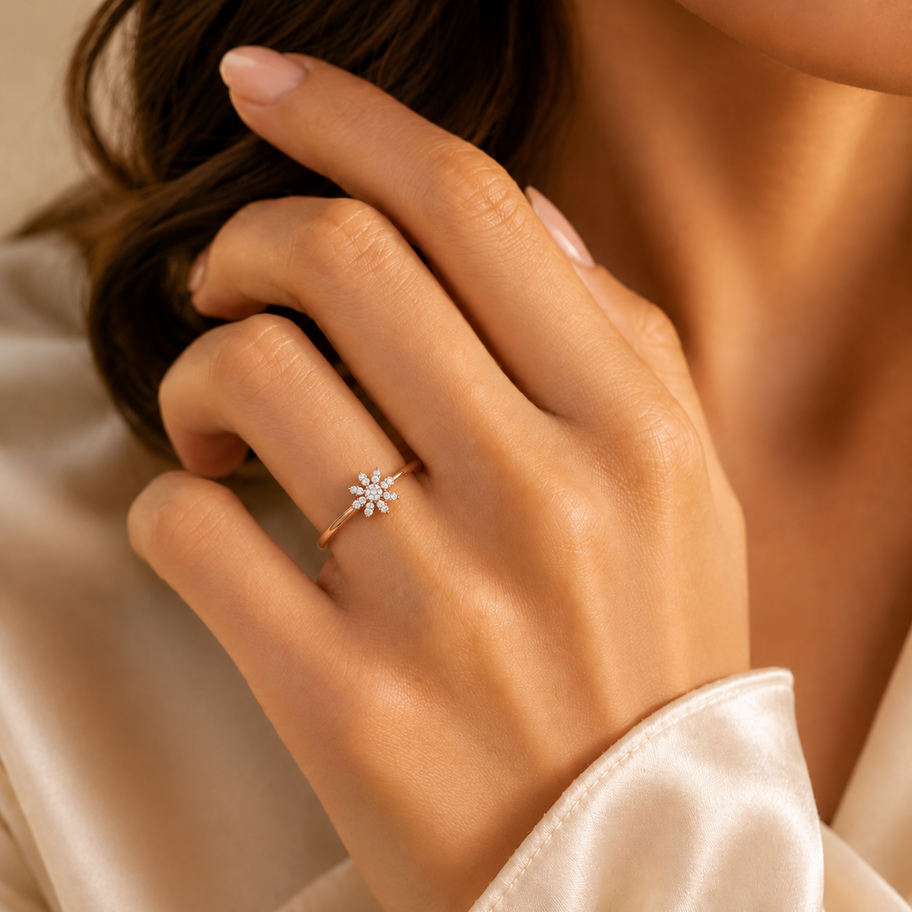 Sunflower Diamond Gold Ring - worn view 1