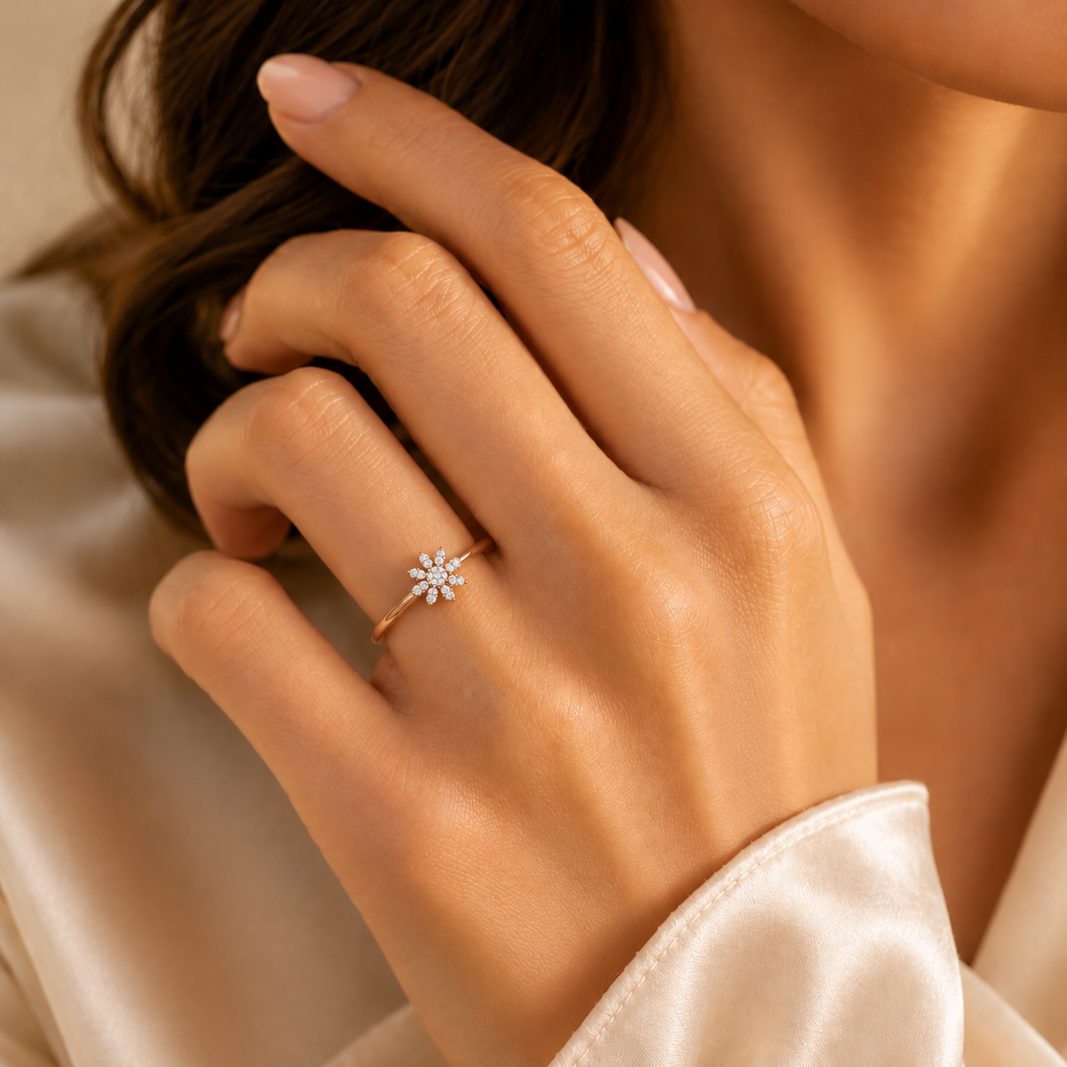 Sunflower Diamond Gold Ring - worn view 1