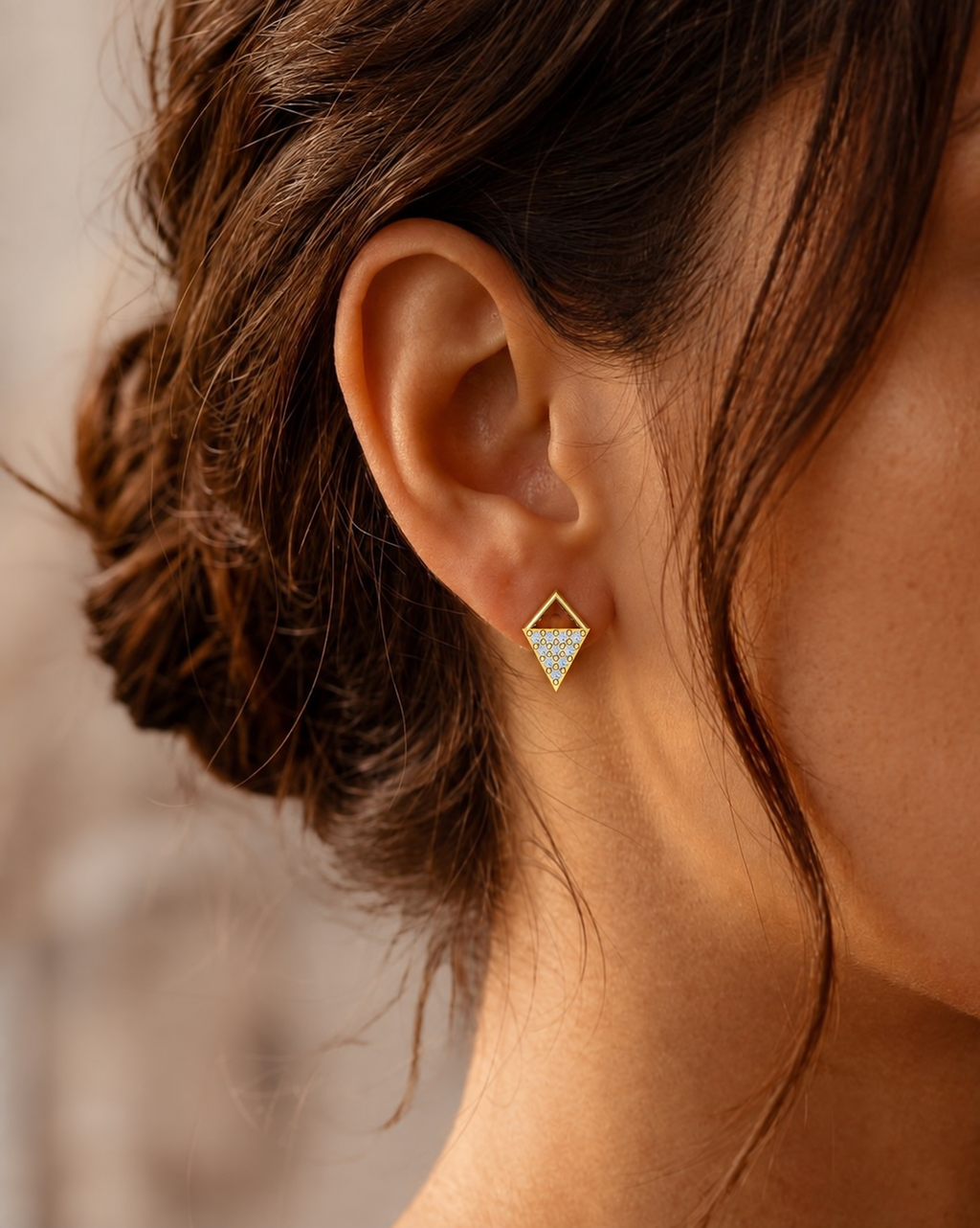 Geometric Triangle Pave Diamond Stud Earrings