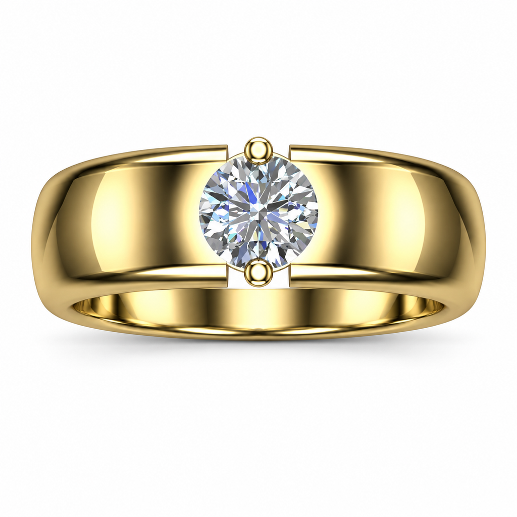Round Solitaire Wide Gold Band - product view