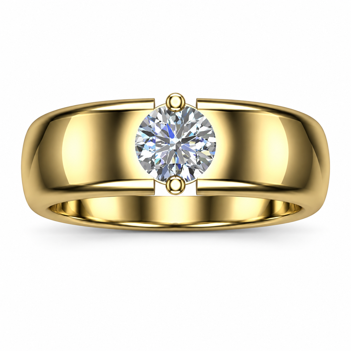 Round Solitaire Wide Gold Band - product view