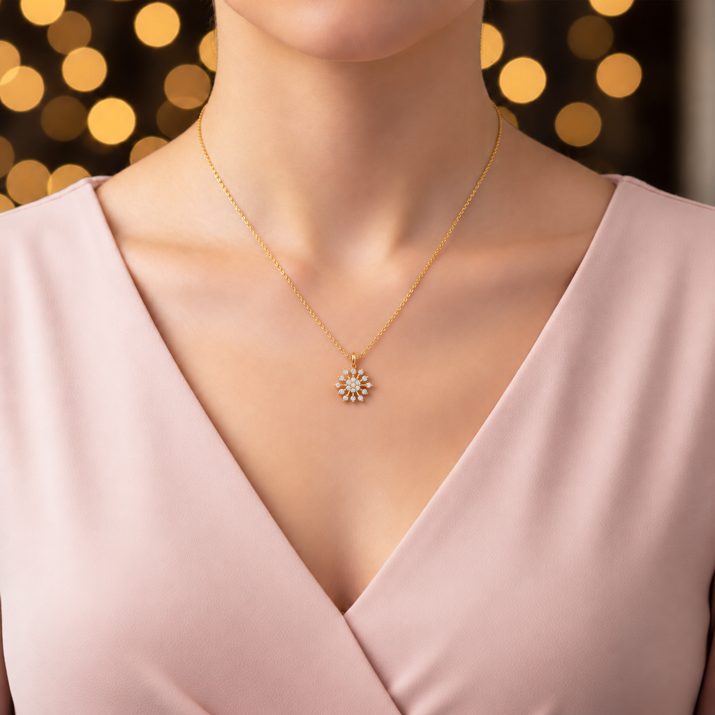 Floral Ray Diamond Burst Pendant - worn view 1