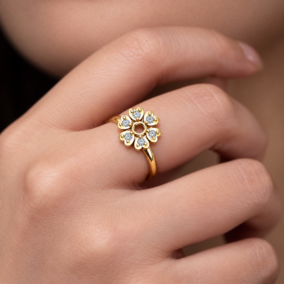 Open Daisy Diamond Ring - worn view 1
