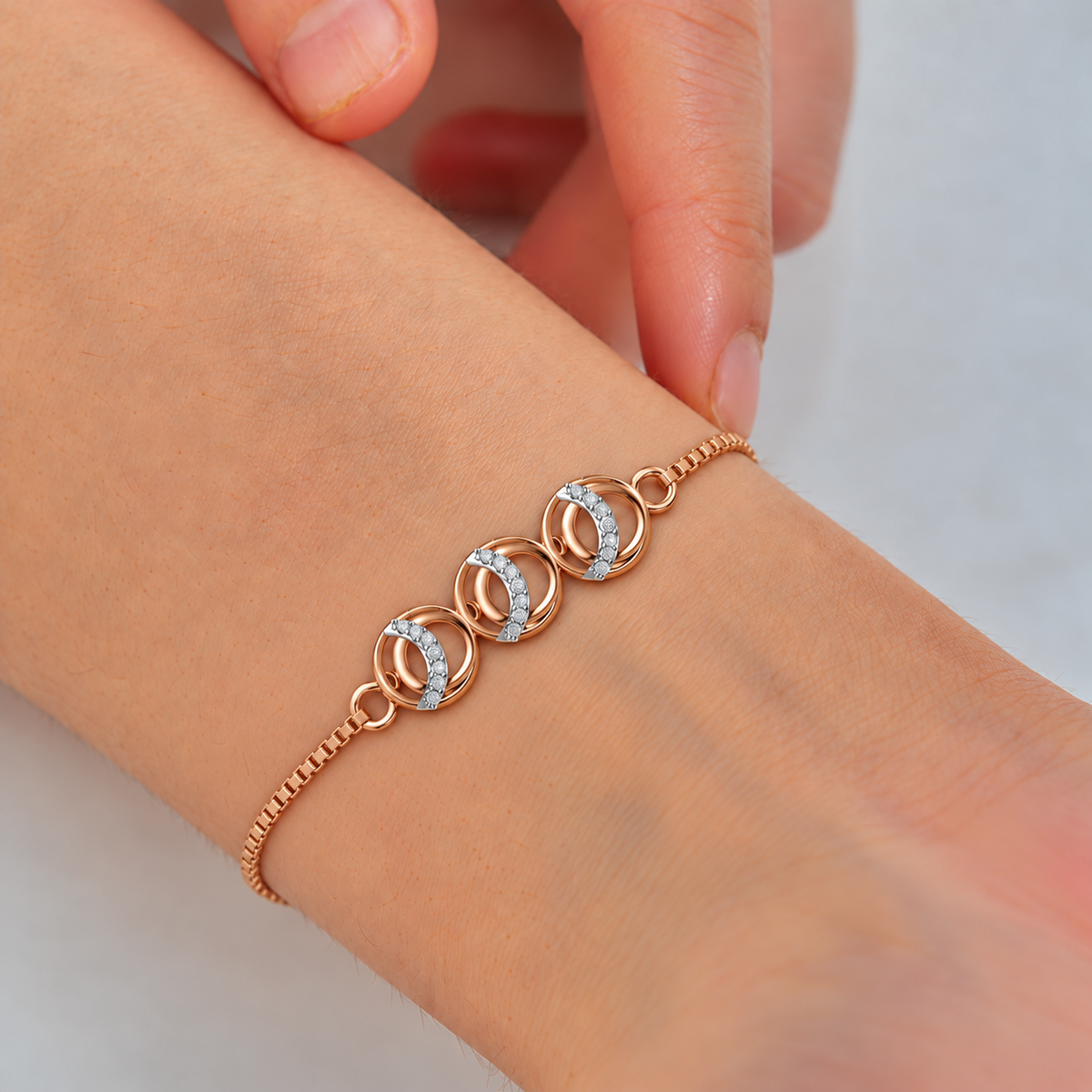 Interlocking Oval Diamond Link Bracelet - worn view 1