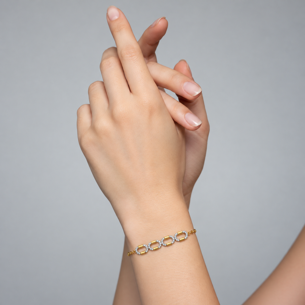 Geometric Two-Tone Diamond Link Bracelet - worn view 1