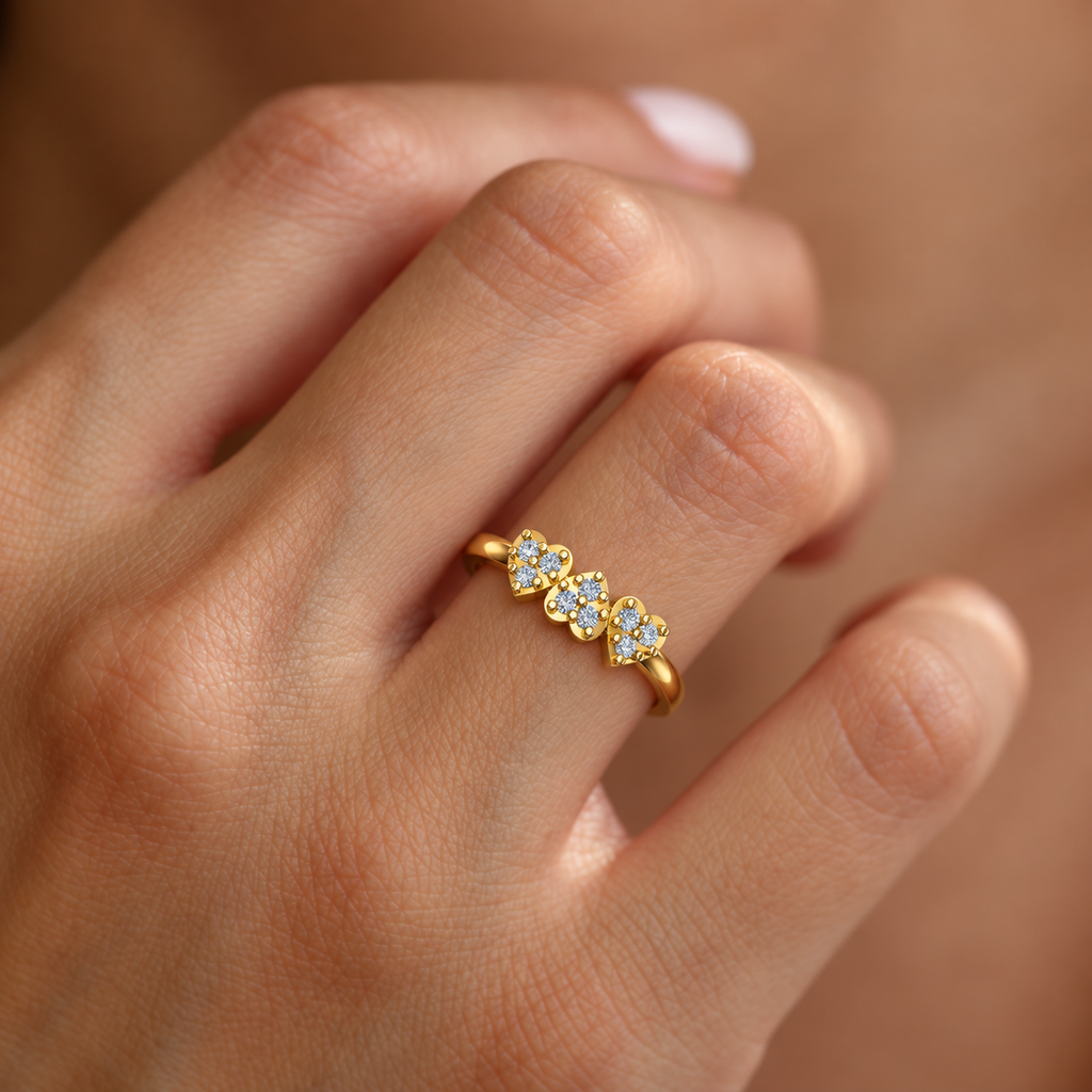 Three-Heart Diamond Ring - worn view 1