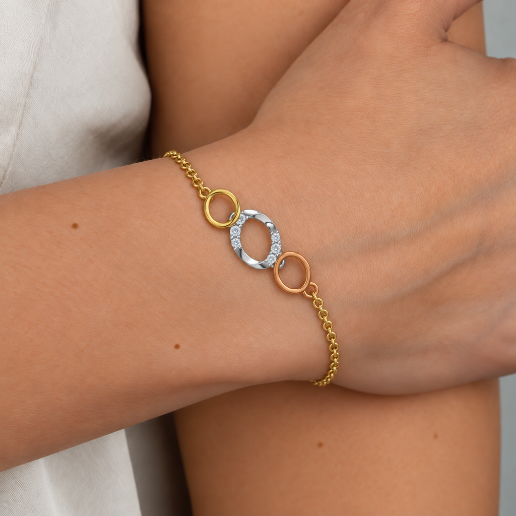 Tri-Tone Oval Link Diamond Bracelet - worn view 1