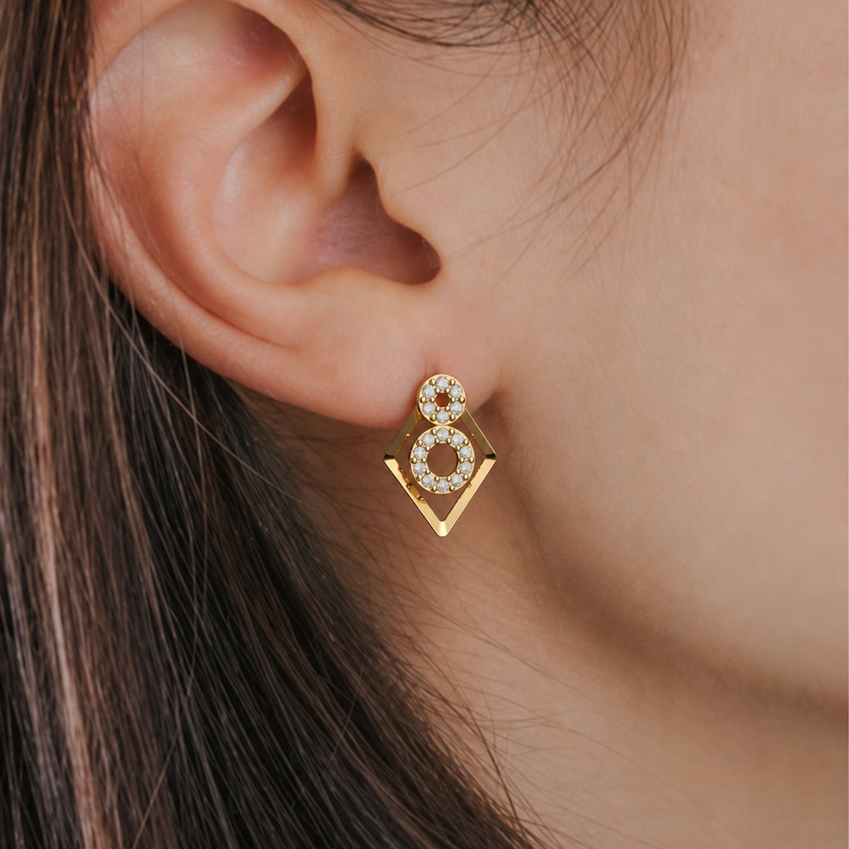 Double Circle Geometric Diamond Stud Earrings