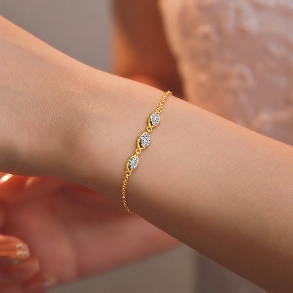 Marquise Leaf Pave Diamond Bracelet - worn view 1