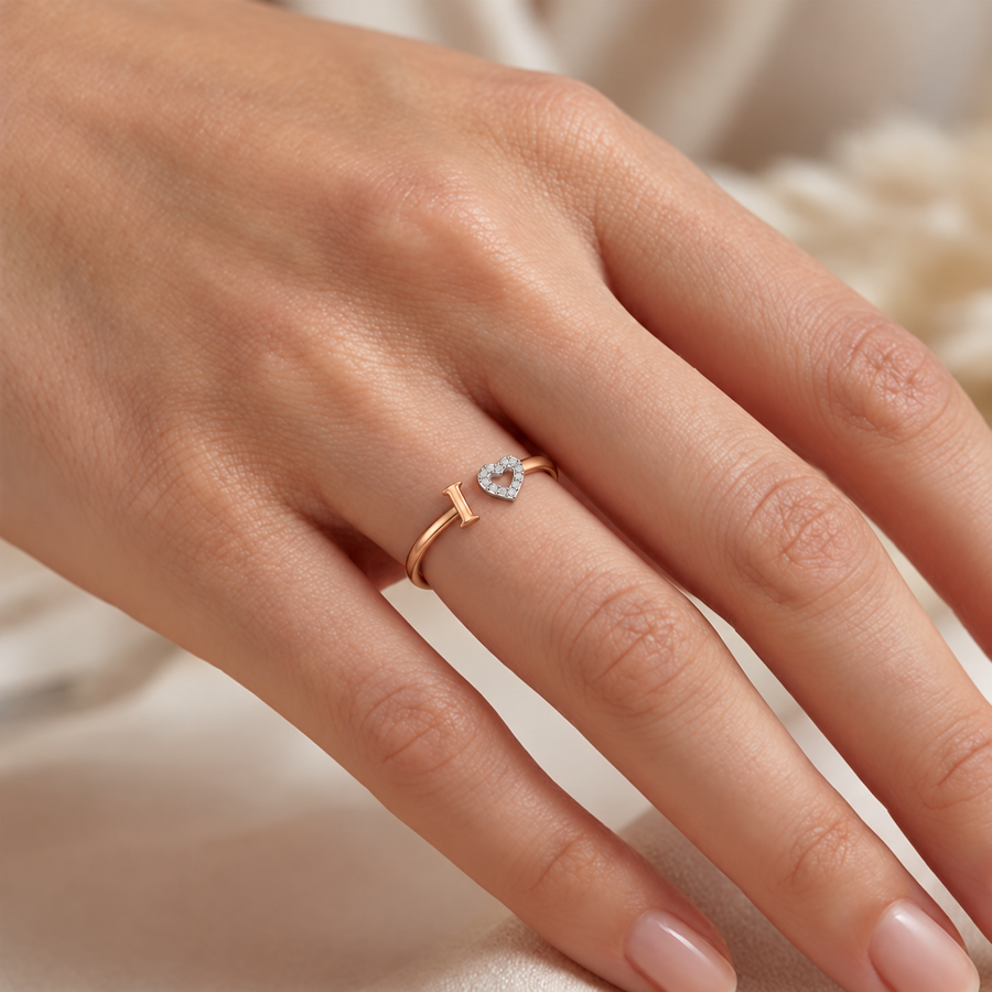 I Love Heart Diamond Rose Gold Ring - worn view 1
