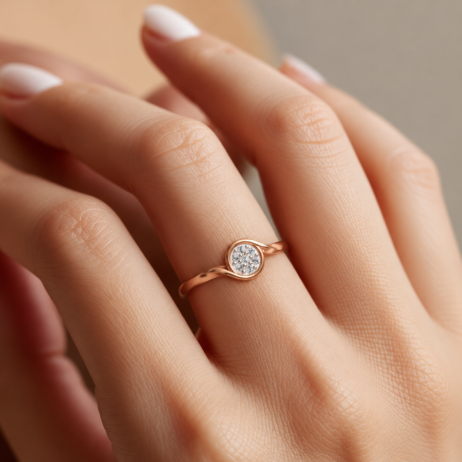 Round Cluster Twist Rose Gold Ring - worn view 1