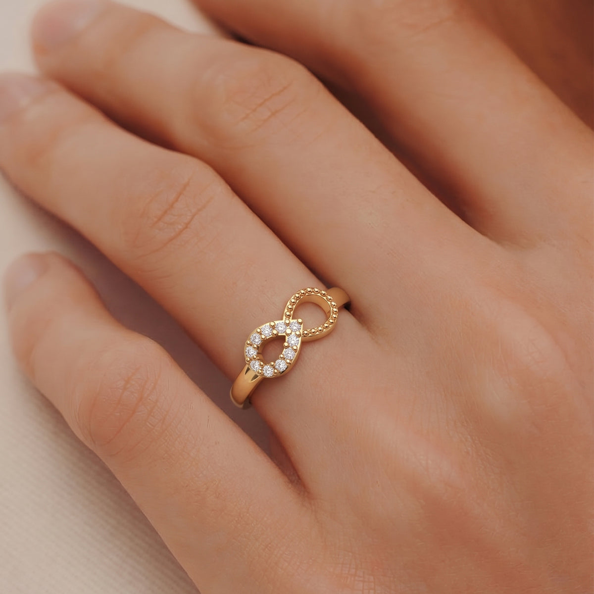 Diamond Infinity Milgrain Gold Ring - worn view 1