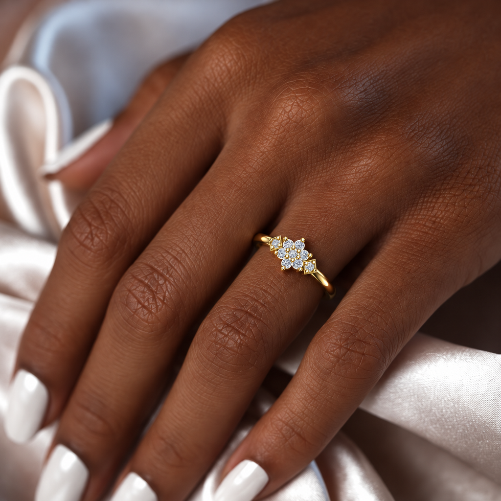 Geometric Floral Diamond Ring - worn view 1