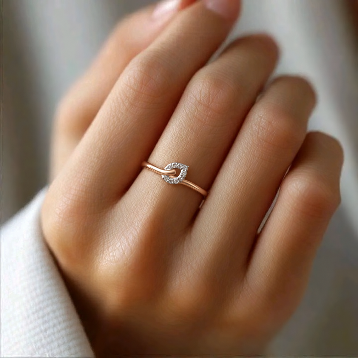 Interlocking Leaf Diamond Rose Gold Ring - worn view 1