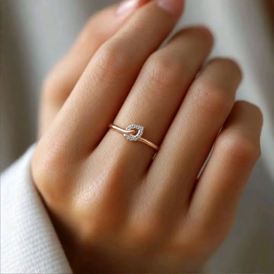 Interlocking Leaf Diamond Rose Gold Ring - worn view 1