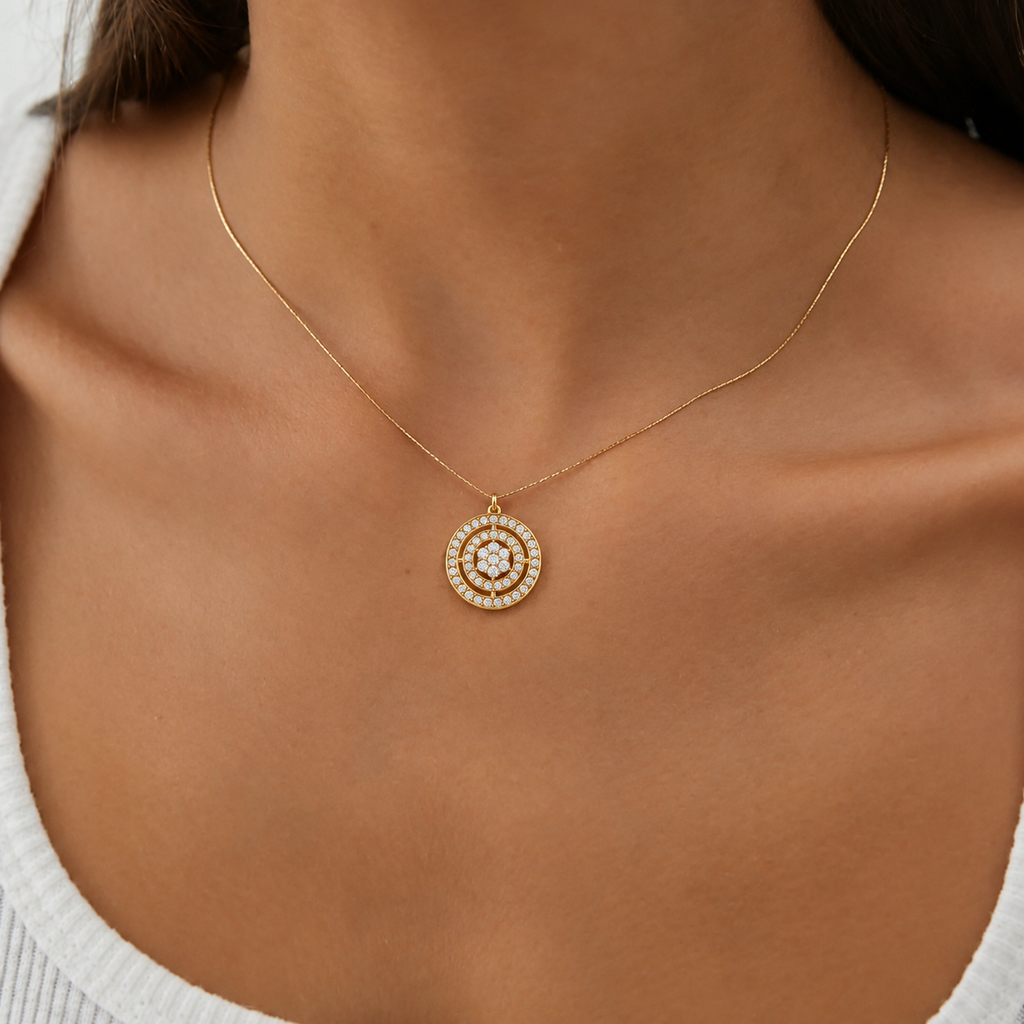 Concentric Orbit Diamond Pendant - worn view 1