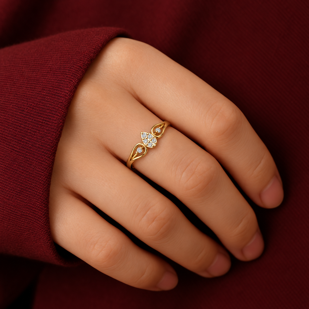 Teardrop Vine Diamond Ring - worn view 2