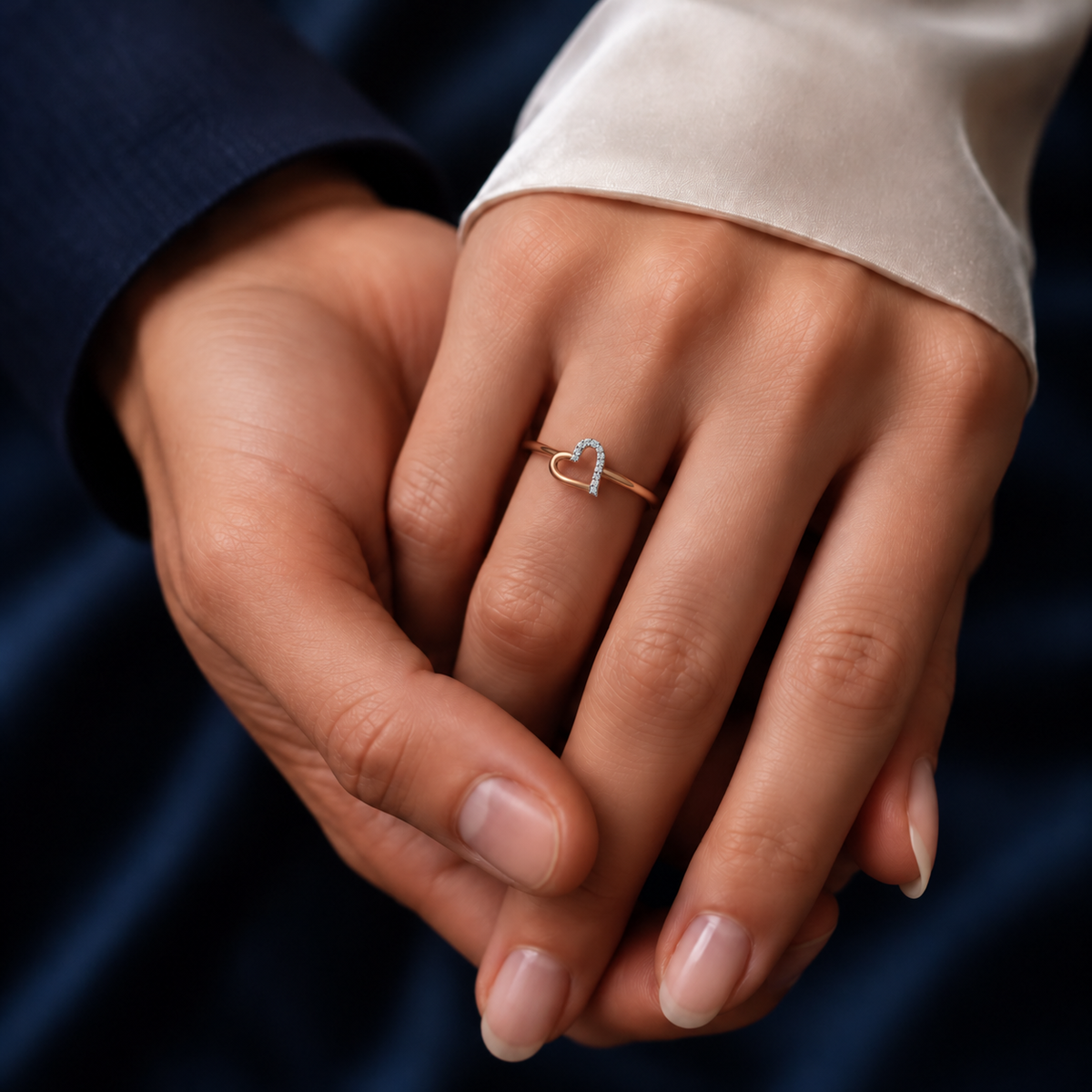 Rose Gold Open Heart Diamond Ring - worn view 2